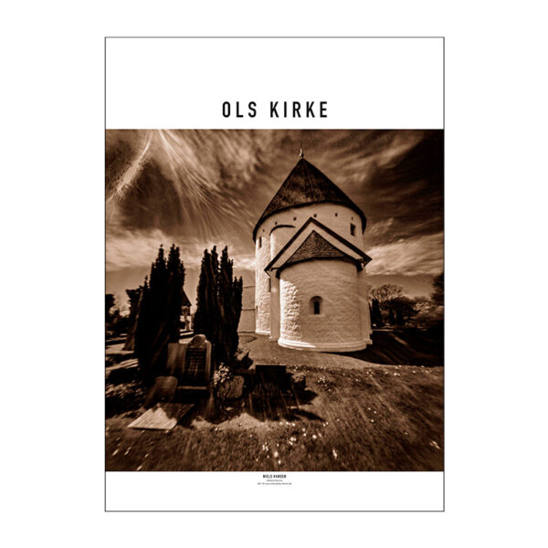 Plakat med Ols Kirke på Bornholm. Camera obscura-fotografi af Niels Hansen. 50x70 cm.
