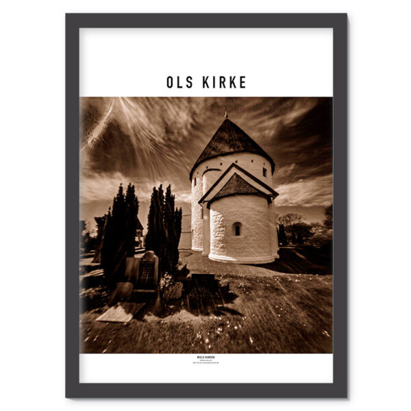 Plakat med Ols Kirke på Bornholm. Camera obscura-fotografi af Niels Hansen. 50x70 cm.